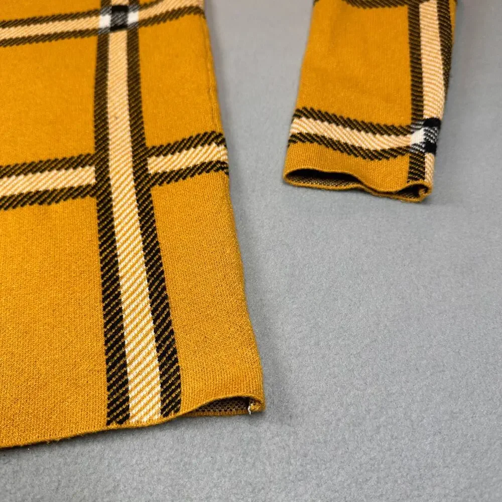 Tahari Sweater Womens Medium Gold White Black Plaid Mock Turtleneck Pullover - Picture 10 of 11